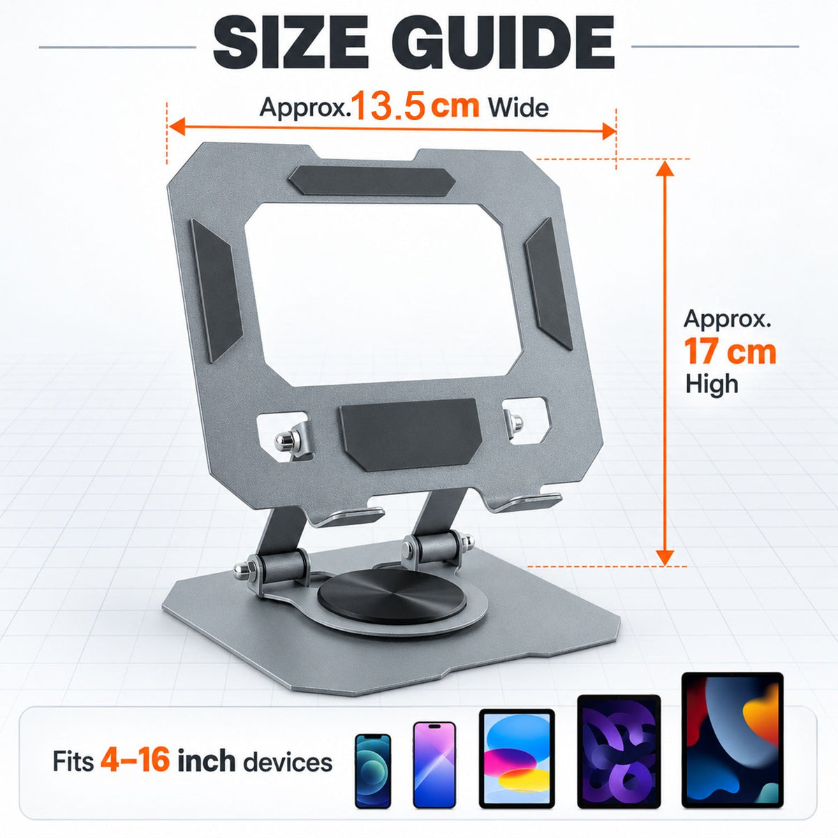 Foldable Metal Phone And Tablet Stand With Rotating Base (1 Pc)