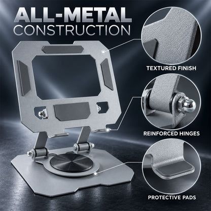 Foldable Metal Phone And Tablet Stand With Rotating Base (1 Pc)